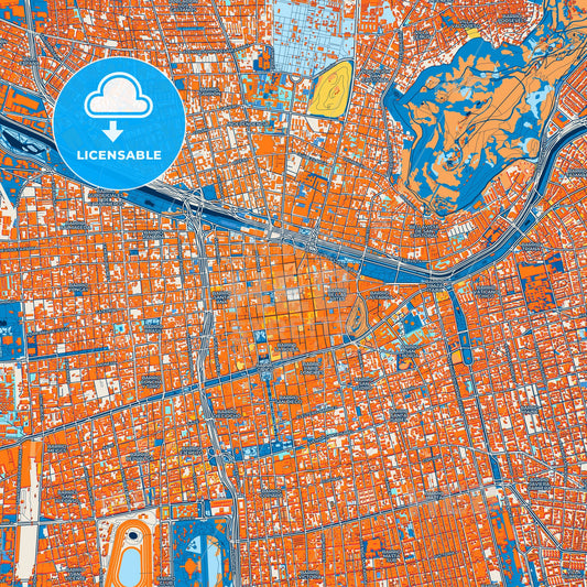Colorful Santiago Street Map with Labels and Buildings