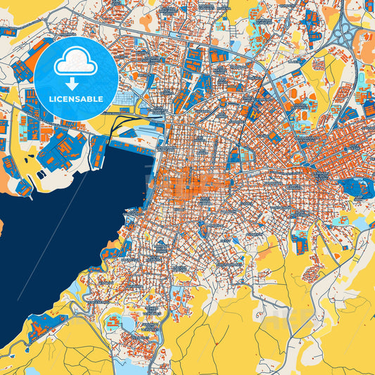 Colorful Santiago de Cuba Street Map with Labels and Buildings