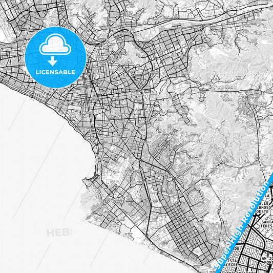 Santiago de Surco, Peru light map with streetnames, citynames and districts