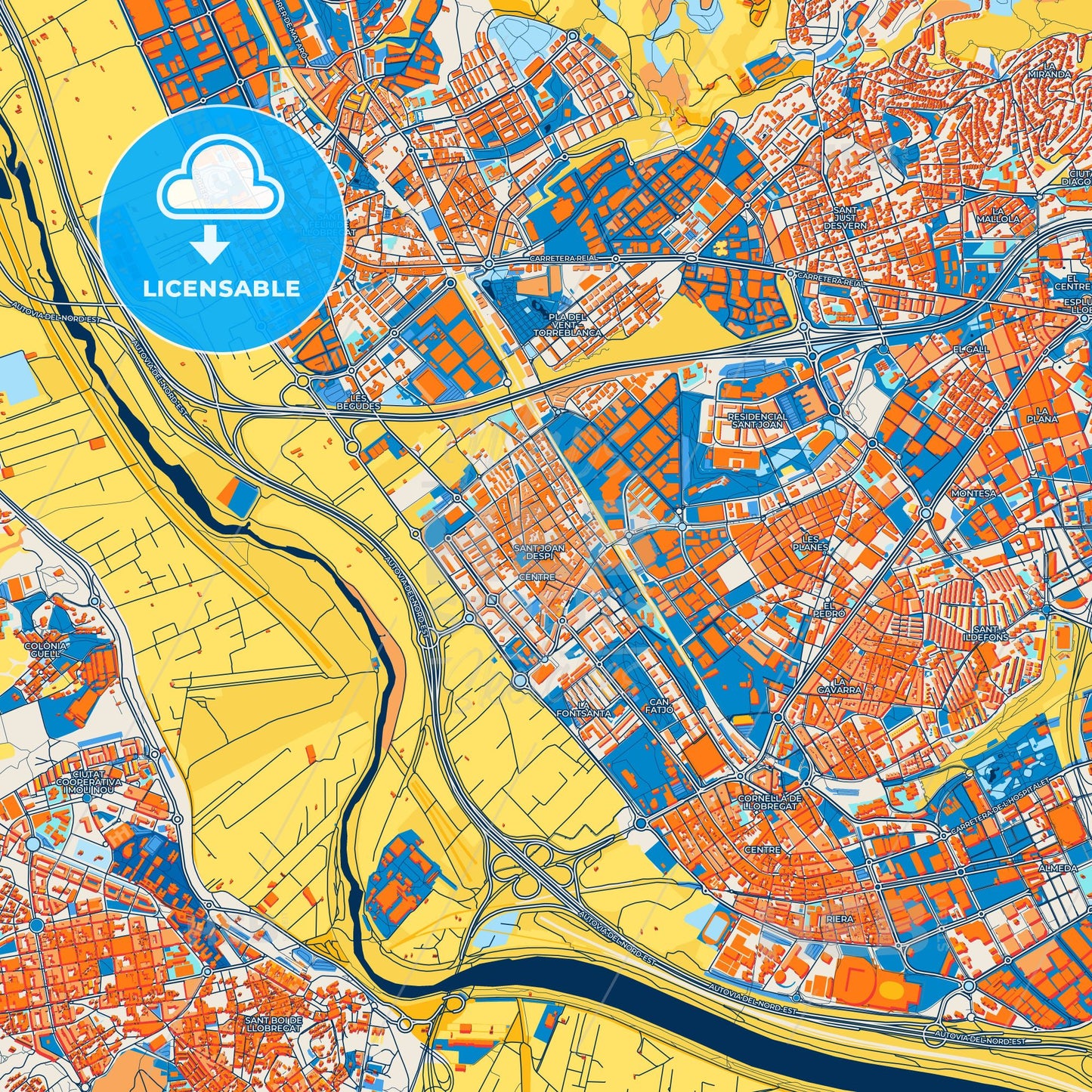 Colorful Sant Joan Despí Street Map with Labels and Buildings