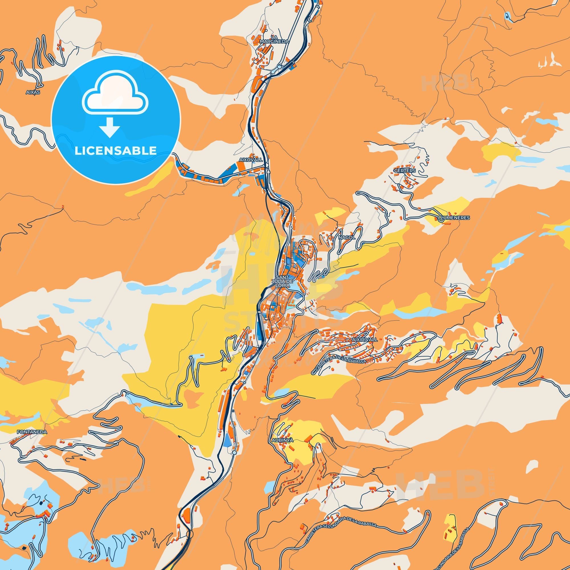 Colorful Sant Julià De Lòria Street Map With Labels And Buildings ...