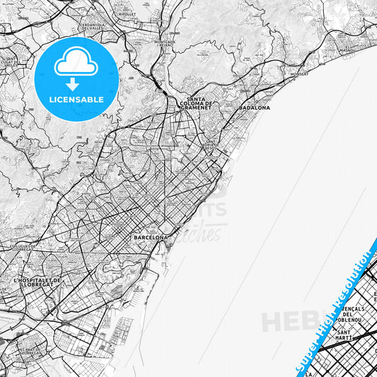 Sant Martí, Spain light map with streetnames, citynames and districts