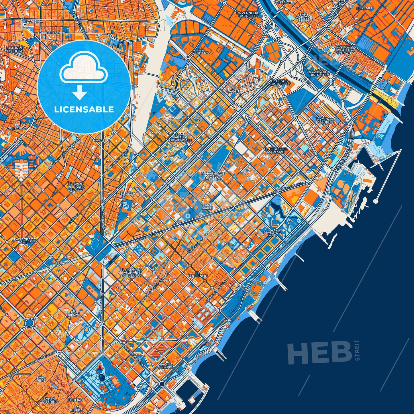 Colorful Sant Martí Street Map with Labels and Buildings