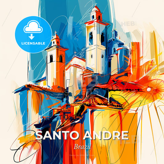 Vibrant Santo Andre, Brazil - A Painting Of A Building With Towers - Square format print template