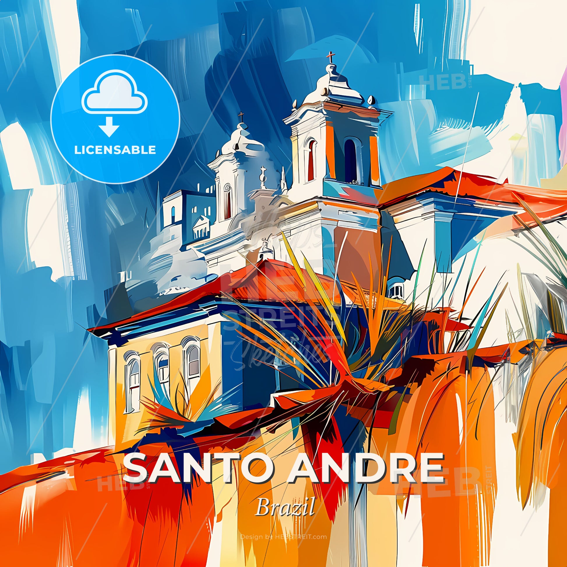 Vibrant Santo Andre, Brazil - A Painting Of A Building - Square format print template