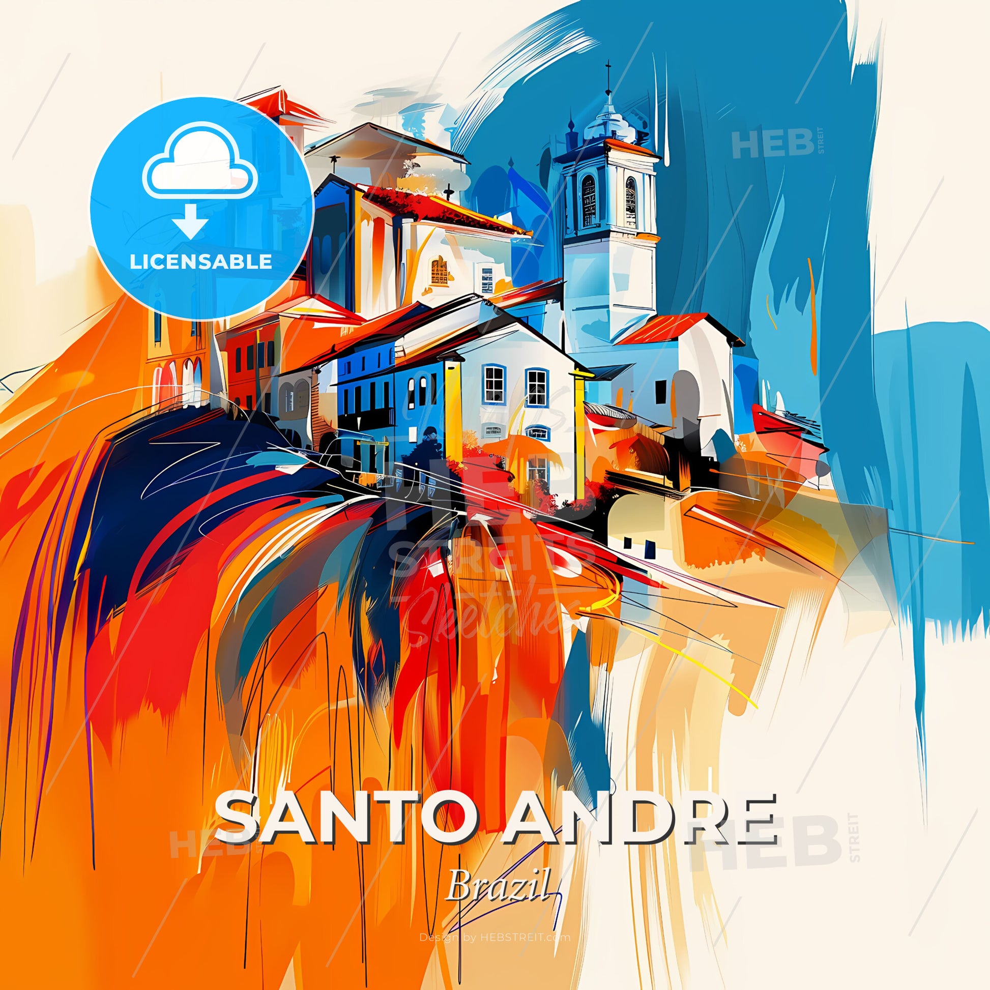 Vibrant Santo Andre, Brazil - A Painting Of A Town - Square format print template