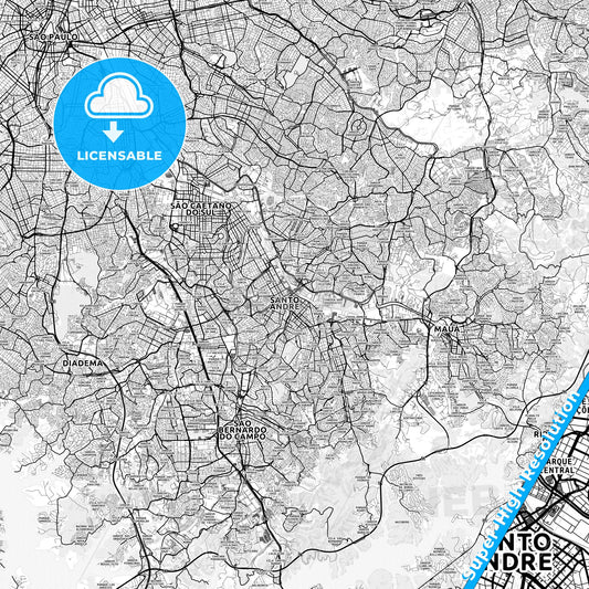 Santo Andre, Brazil light map with streetnames, citynames and districts