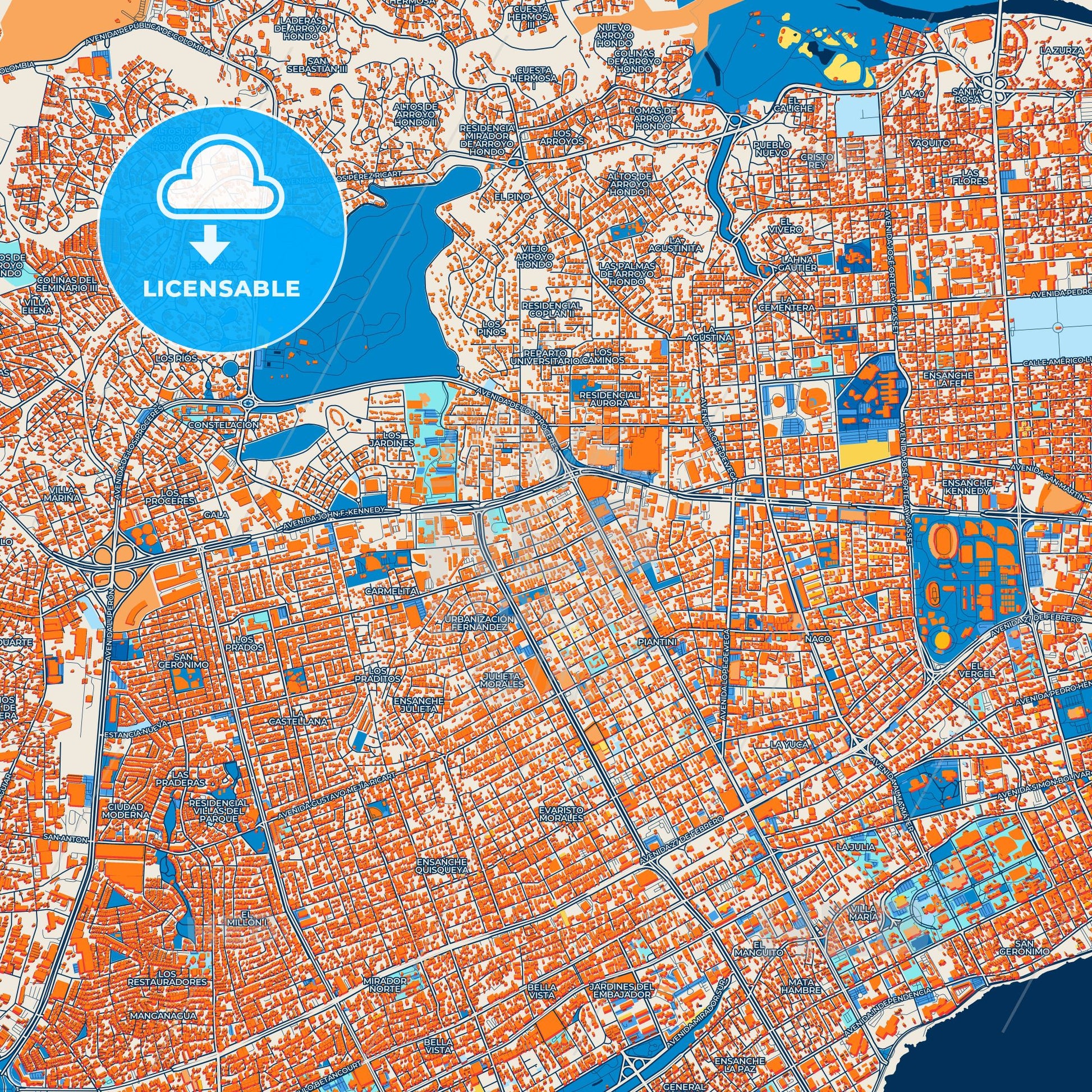 Colorful Santo Domingo Street Map with Labels and Buildings