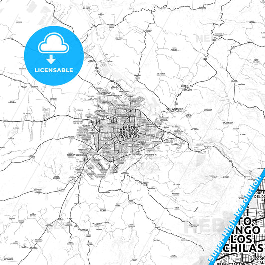 Santo Domingo de los Colorados, Ecuador light map with streetnames, citynames and districts