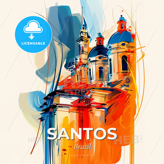 Vibrant Santos, Brazil - A Painting Of A Building - Square format print template