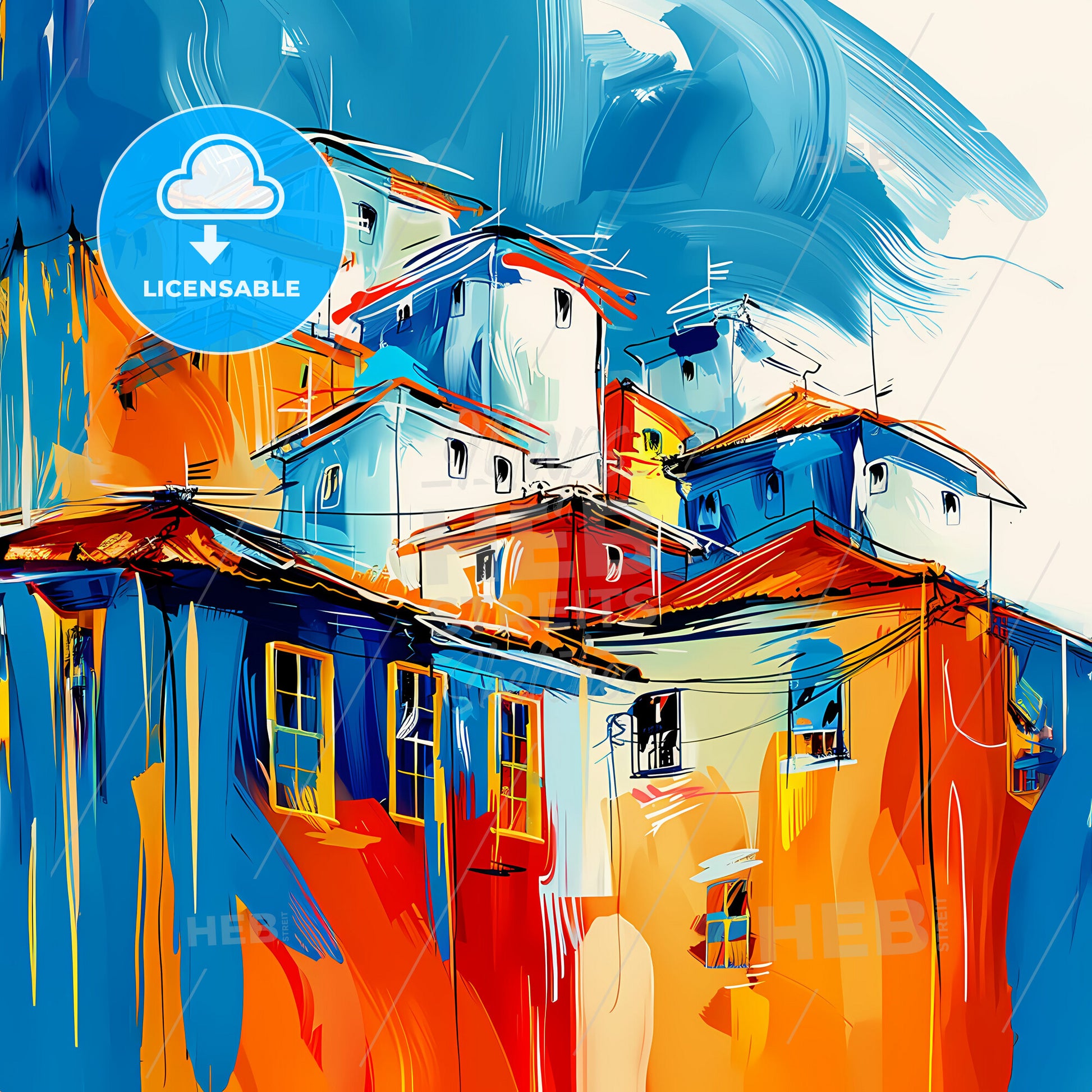 Vibrant Santos, Brazil - A Painting Of A Colorful Building