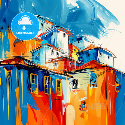 Vibrant Santos, Brazil - A Painting Of A Colorful Building