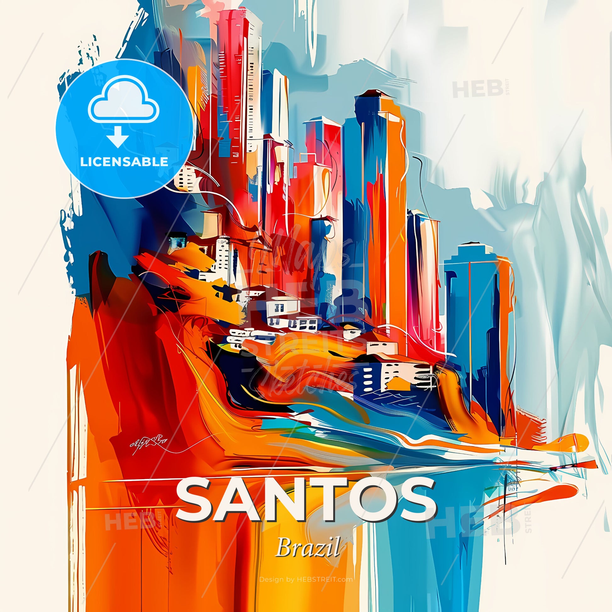 Vibrant Santos, Brazil - A Painting Of A City - Square format print template