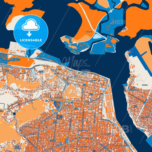 Colorful Santos Street Map with Labels and Buildings