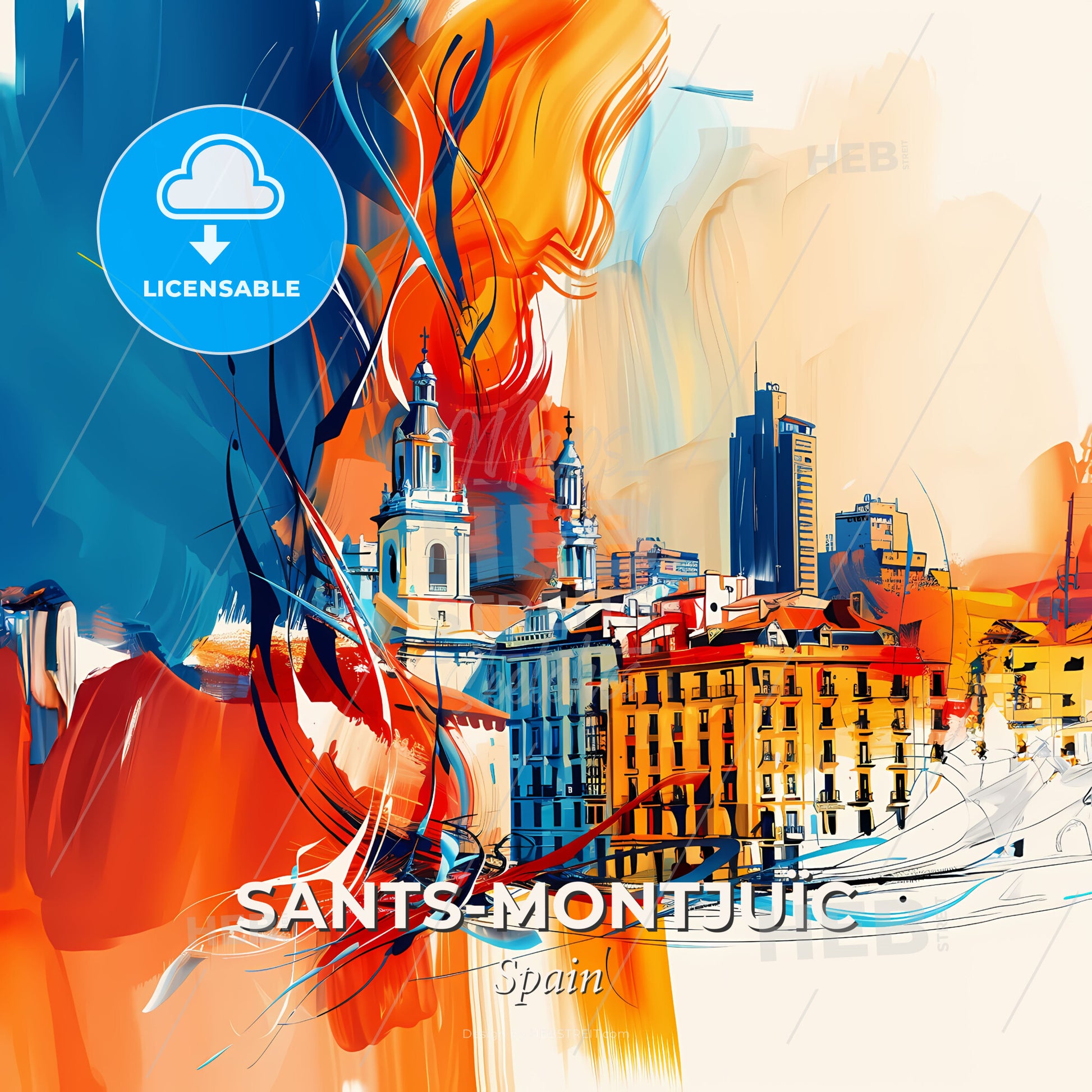 Vibrant Sants-Montjuïc, Spain - A Painting Of A City - Square format print template