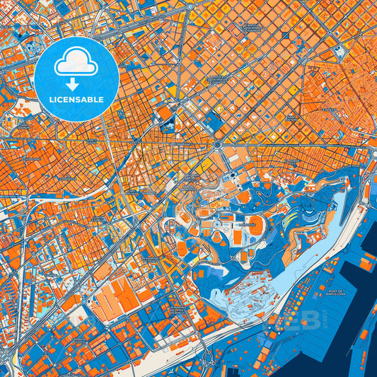 Colorful Sants-Montjuïc Street Map with Labels and Buildings