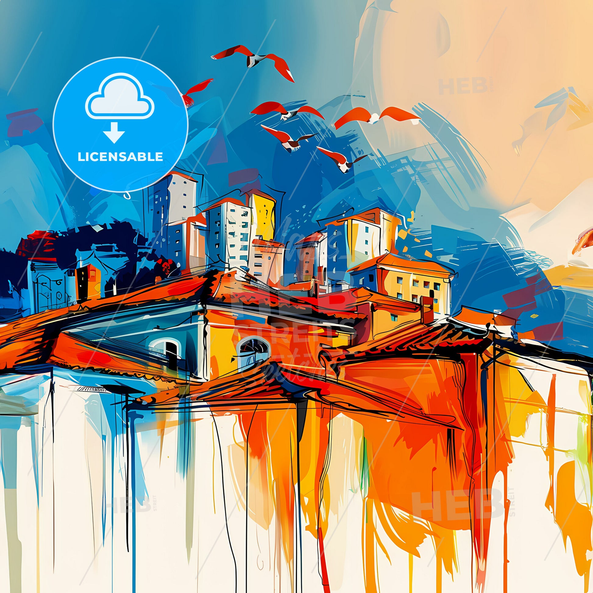 Vibrant Sao Bernardo Do Campo, Brazil - A Painting Of Buildings And Birds