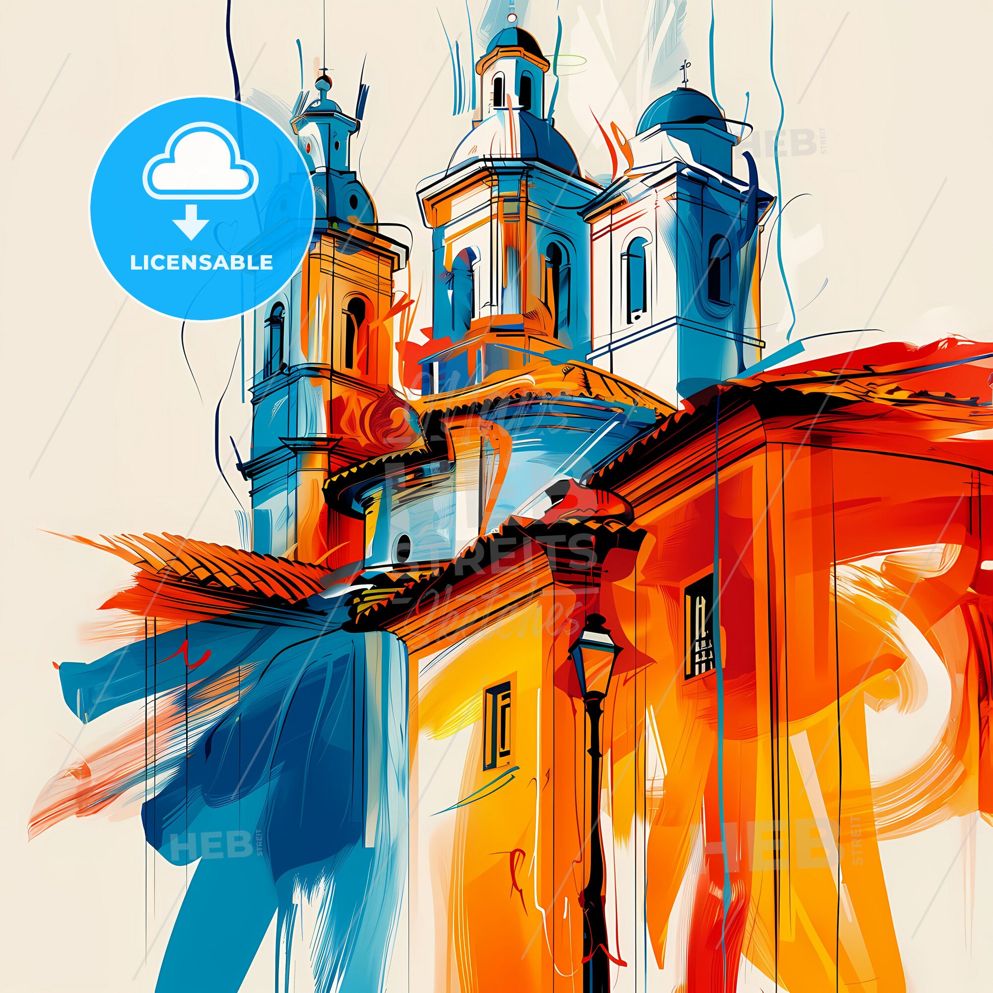 Vibrant Sao Bernardo Do Campo, Brazil - A Painting Of A Building With Towers And A Street Light