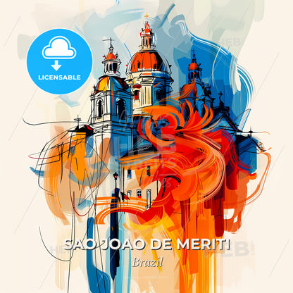 Vibrant Sao Joao De Meriti, Brazil - A Painting Of A Building With A Fire - Square format print template