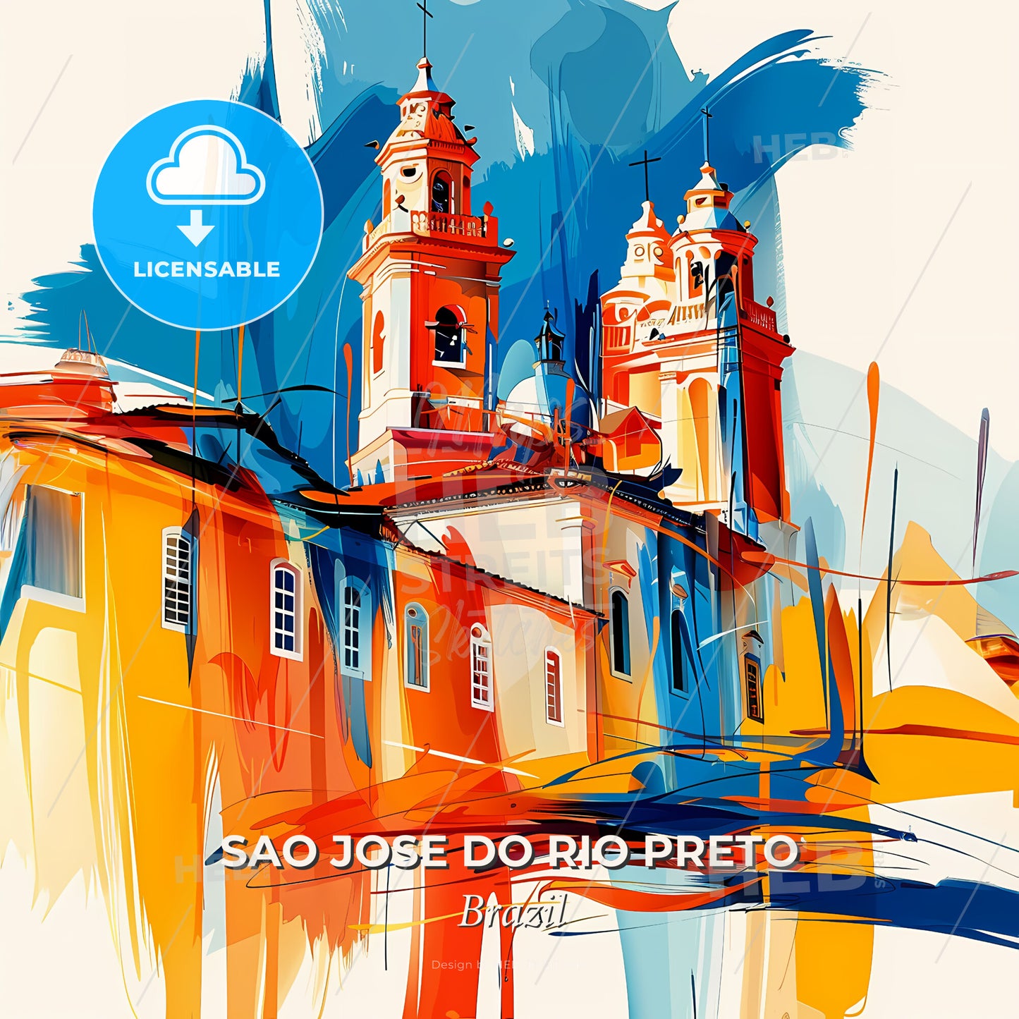 Vibrant Sao Jose Do Rio Preto, Brazil - A Painting Of A Building With Towers - Square format print template