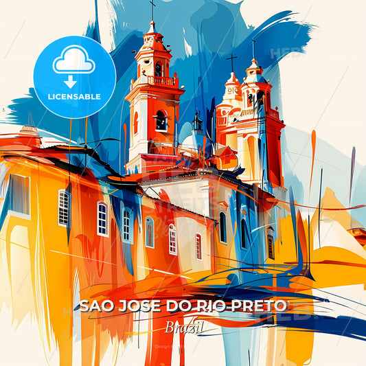 Vibrant Sao Jose Do Rio Preto, Brazil - A Painting Of A Building With Towers - Square format print template