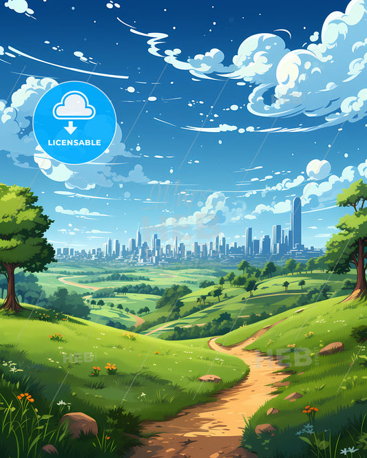 Abstract Sao Jose Do Rio Preto Art, Brazil City Skyline Path Painting Trees