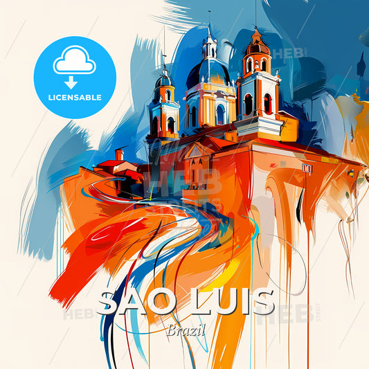 Vibrant Sao Luis, Brazil - A Painting Of A Skyline With A Colorful Building - Square format print template