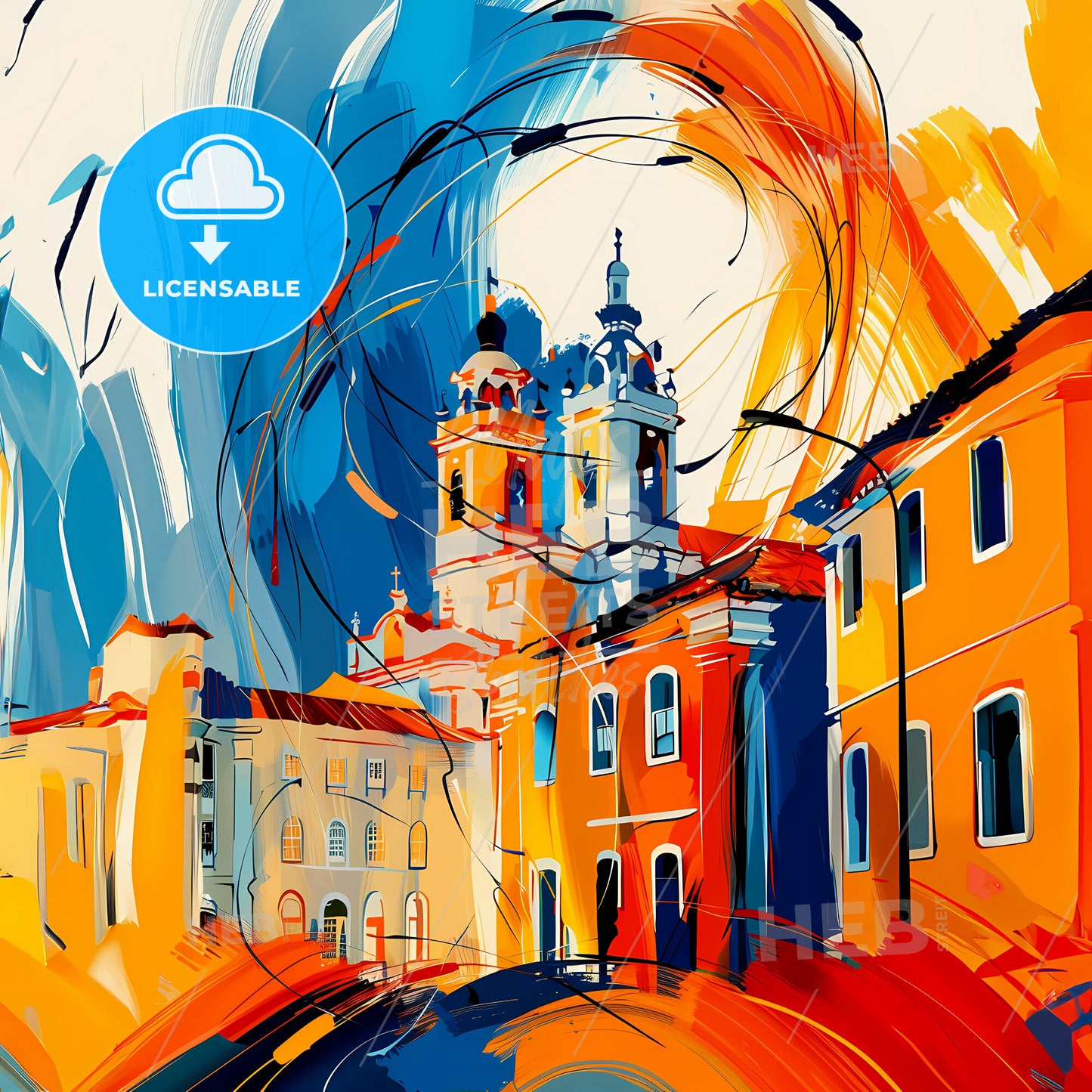 Vibrant Sao Luis, Brazil - A Painting Of A Skyline With A Colorful Building