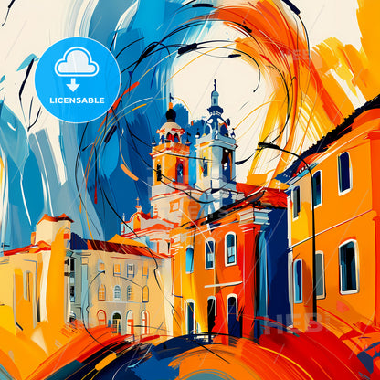 Vibrant Sao Luis, Brazil - A Painting Of A Skyline With A Colorful Building