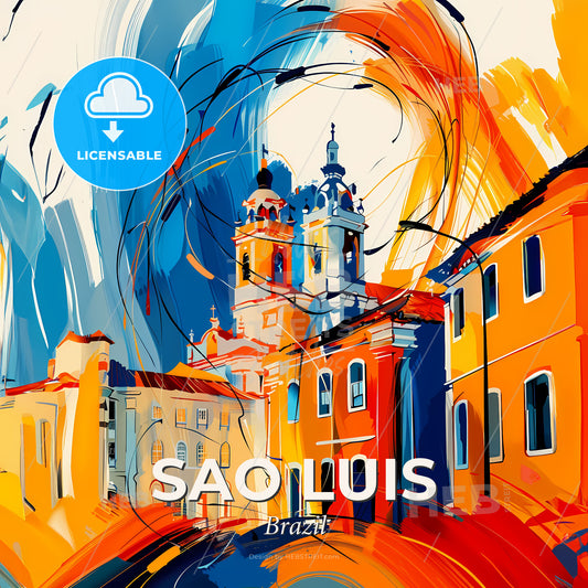 Vibrant Sao Luis, Brazil - A Painting Of A Skyline With A Colorful Building - Square format print template