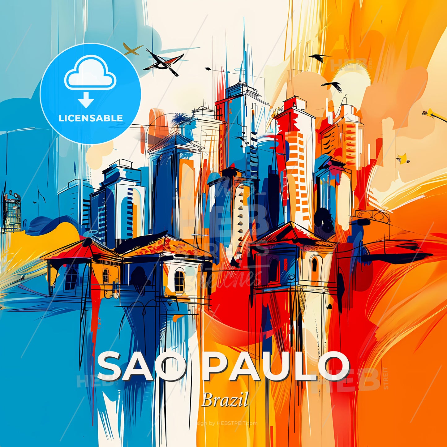 Vibrant Sao Paulo, Brazil - A Painting Of A City - Square format print template