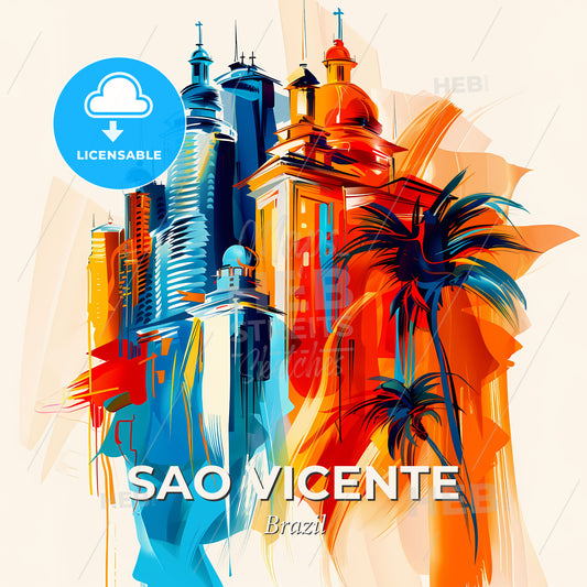 Vibrant Sao Vicente, Brazil - A Colorful Cityscape With Palm Trees - Square format print template