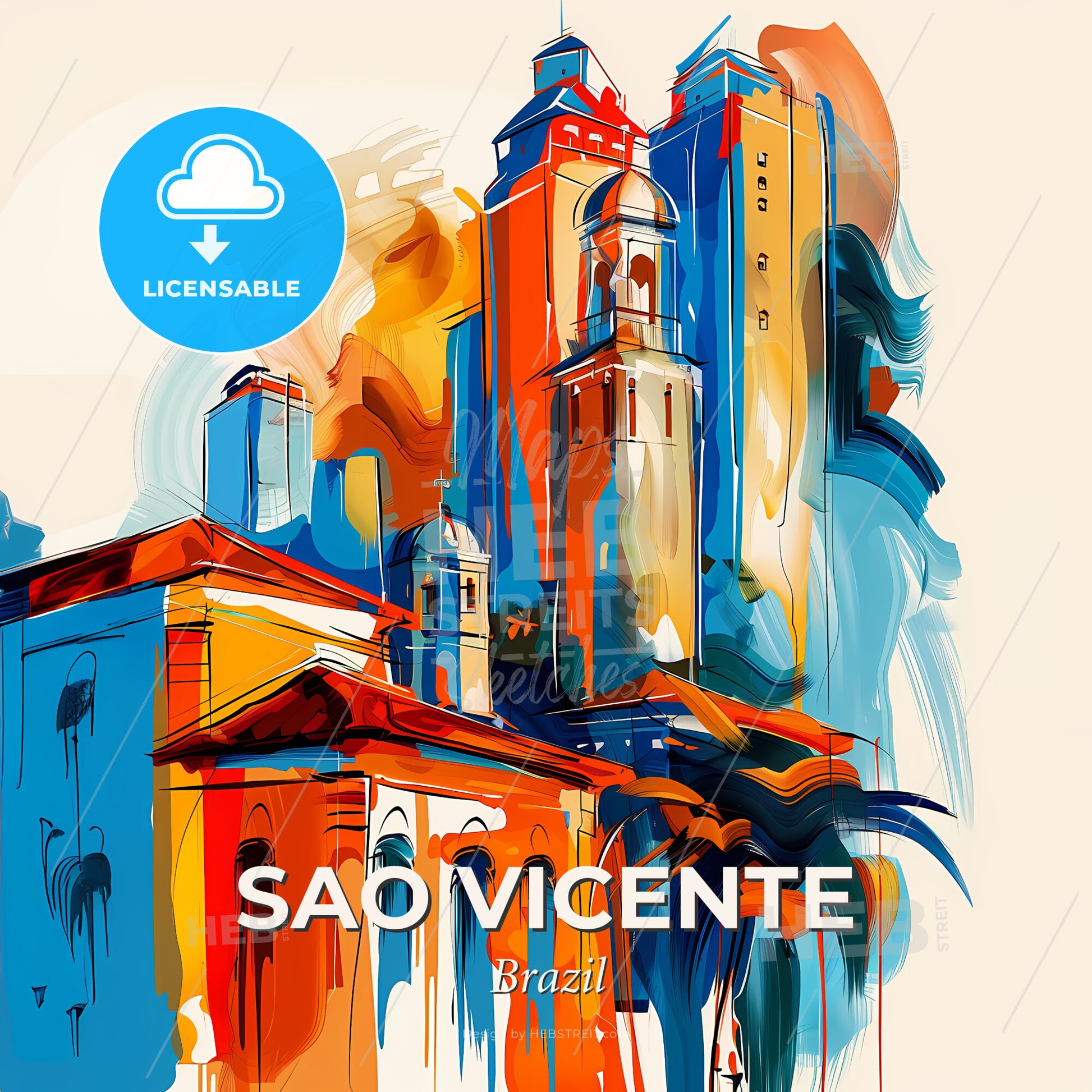 Vibrant Sao Vicente, Brazil - A Painting Of A Building - Square format print template