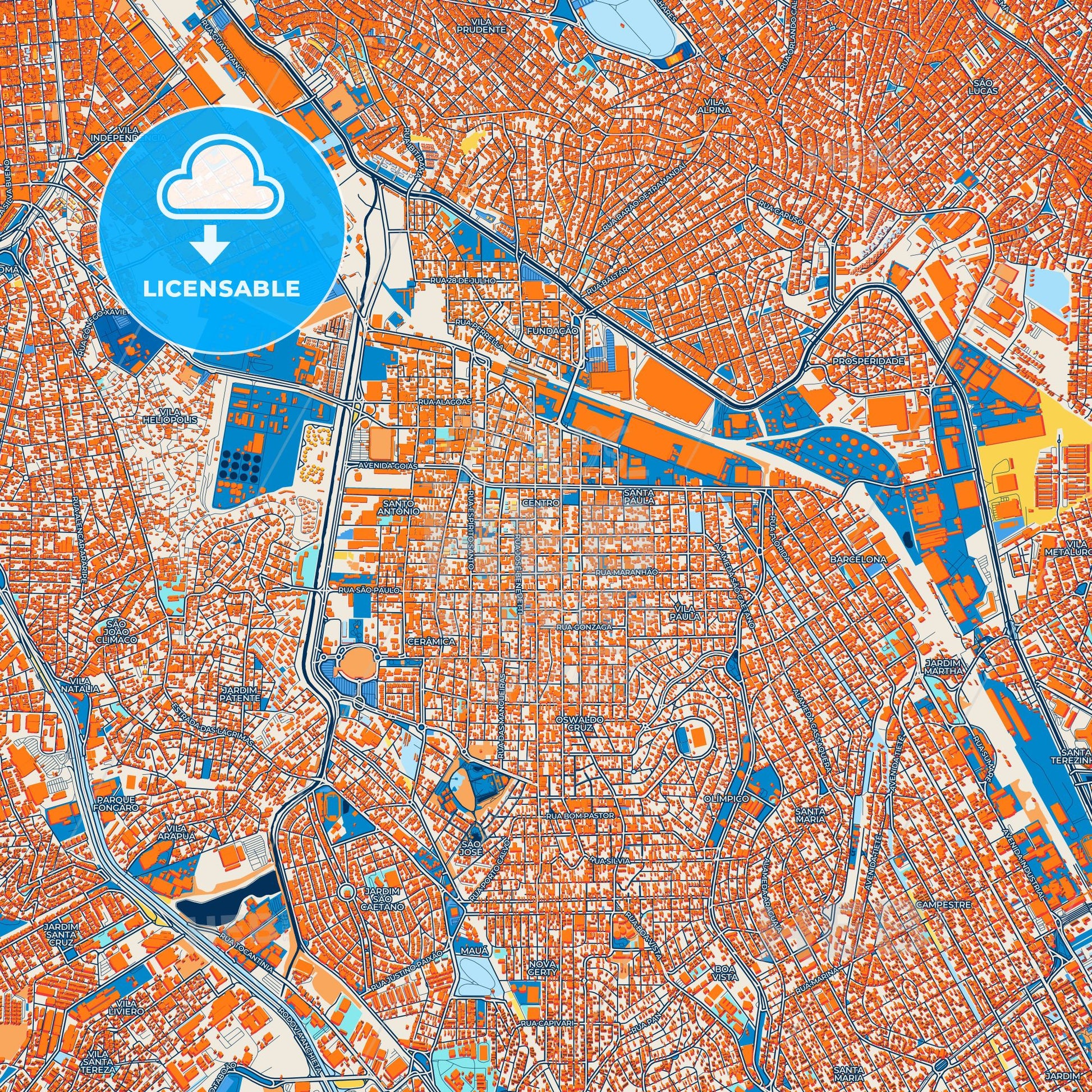 Colorful Sao Caetano do Sul Street Map with Labels and Buildings