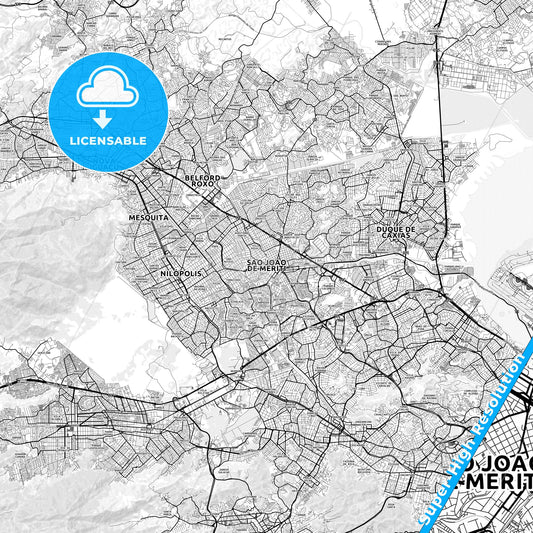 Sao Joao de Meriti, Brazil light map with streetnames, citynames and districts