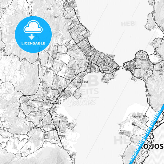 Sao Jose, Brazil light map with streetnames, citynames and districts