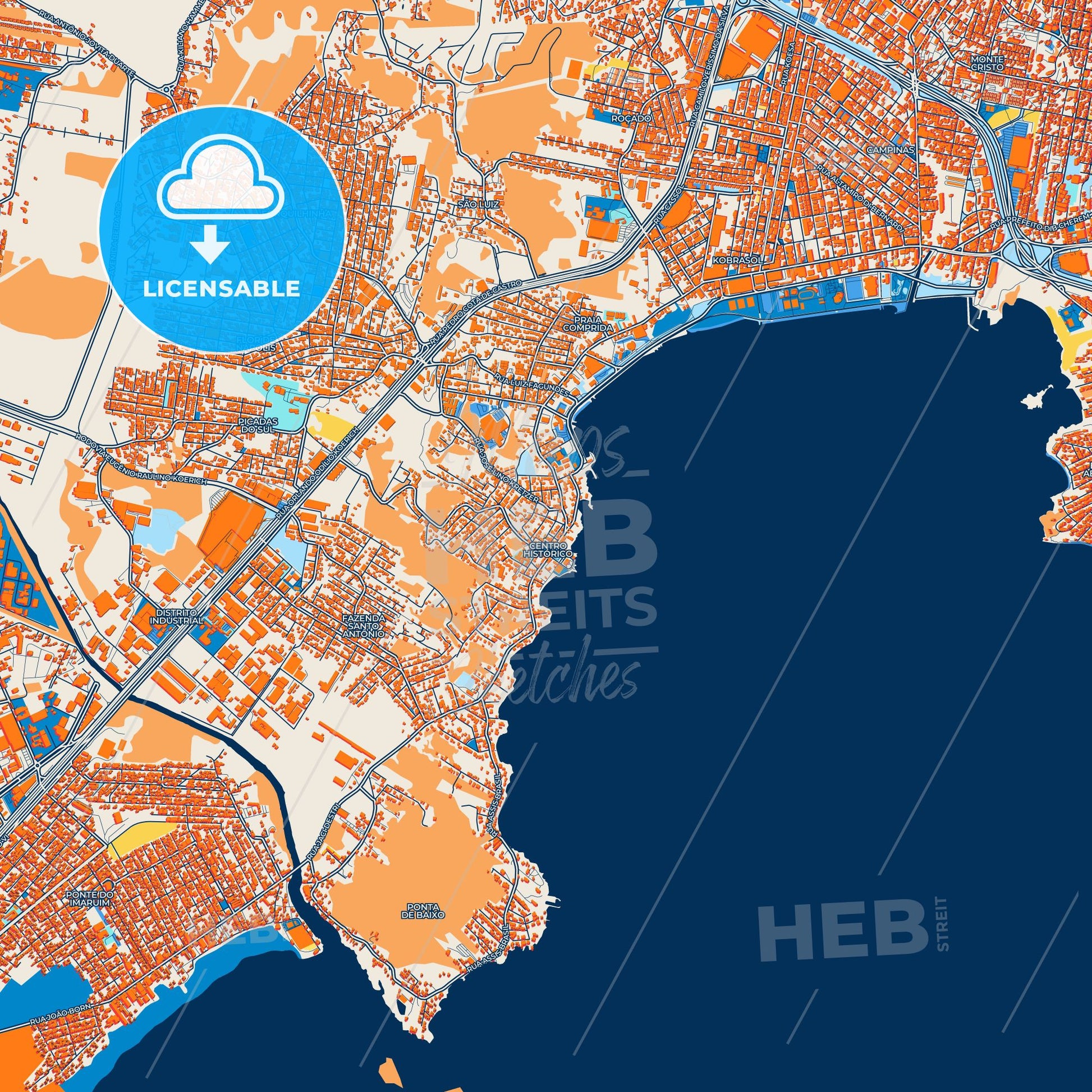 Colorful Sao Jose Street Map with Labels and Buildings