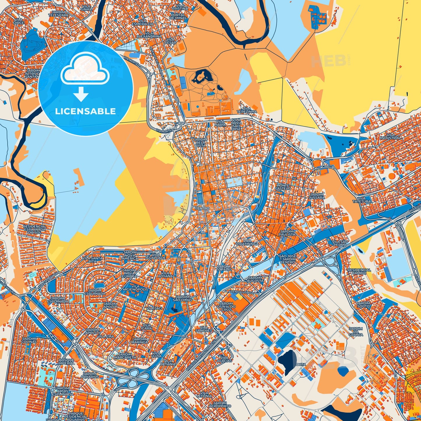 Colorful Sao Jose dos Campos Street Map with Labels and Buildings