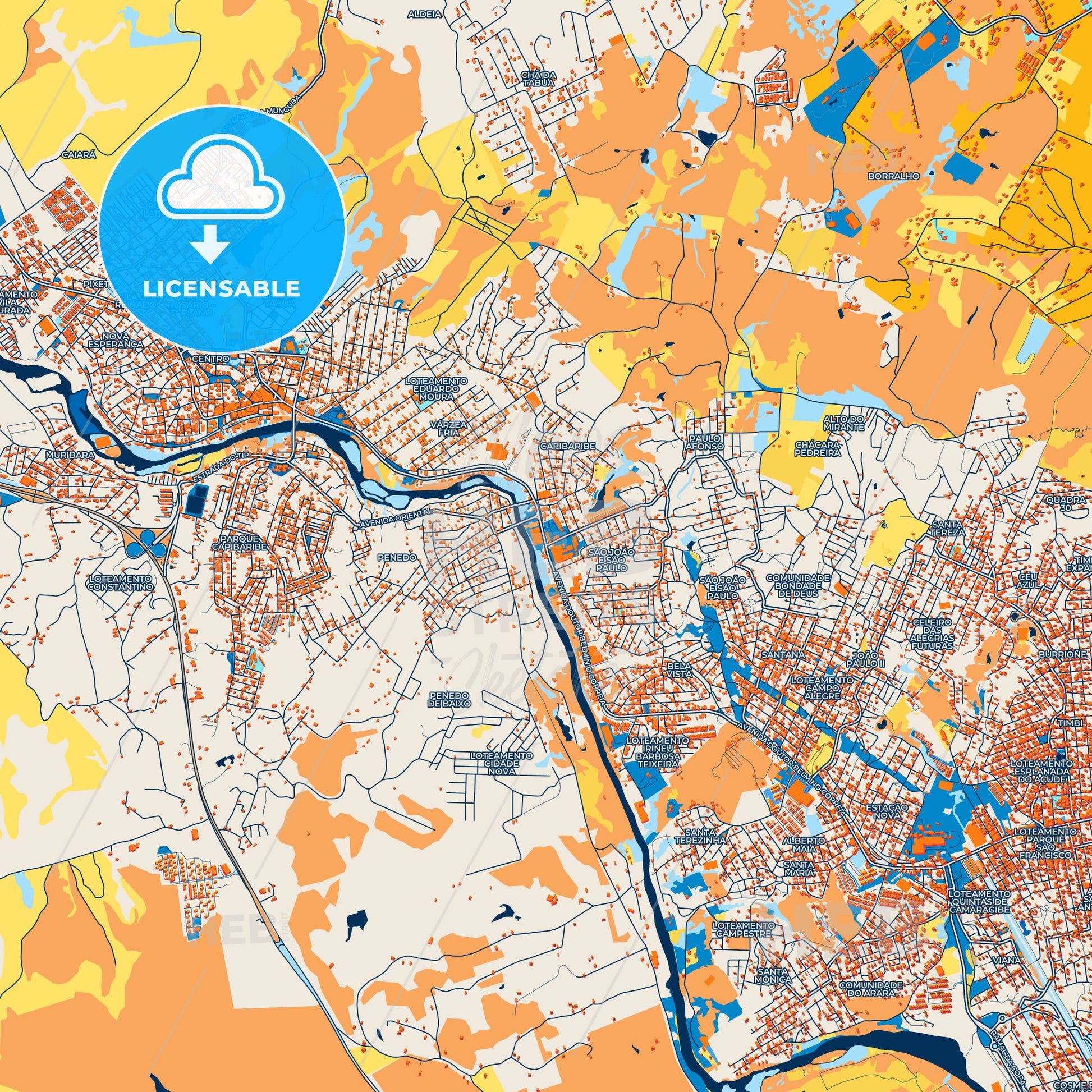 Colorful Sao Lourenco da Mata Street Map with Labels and Buildings