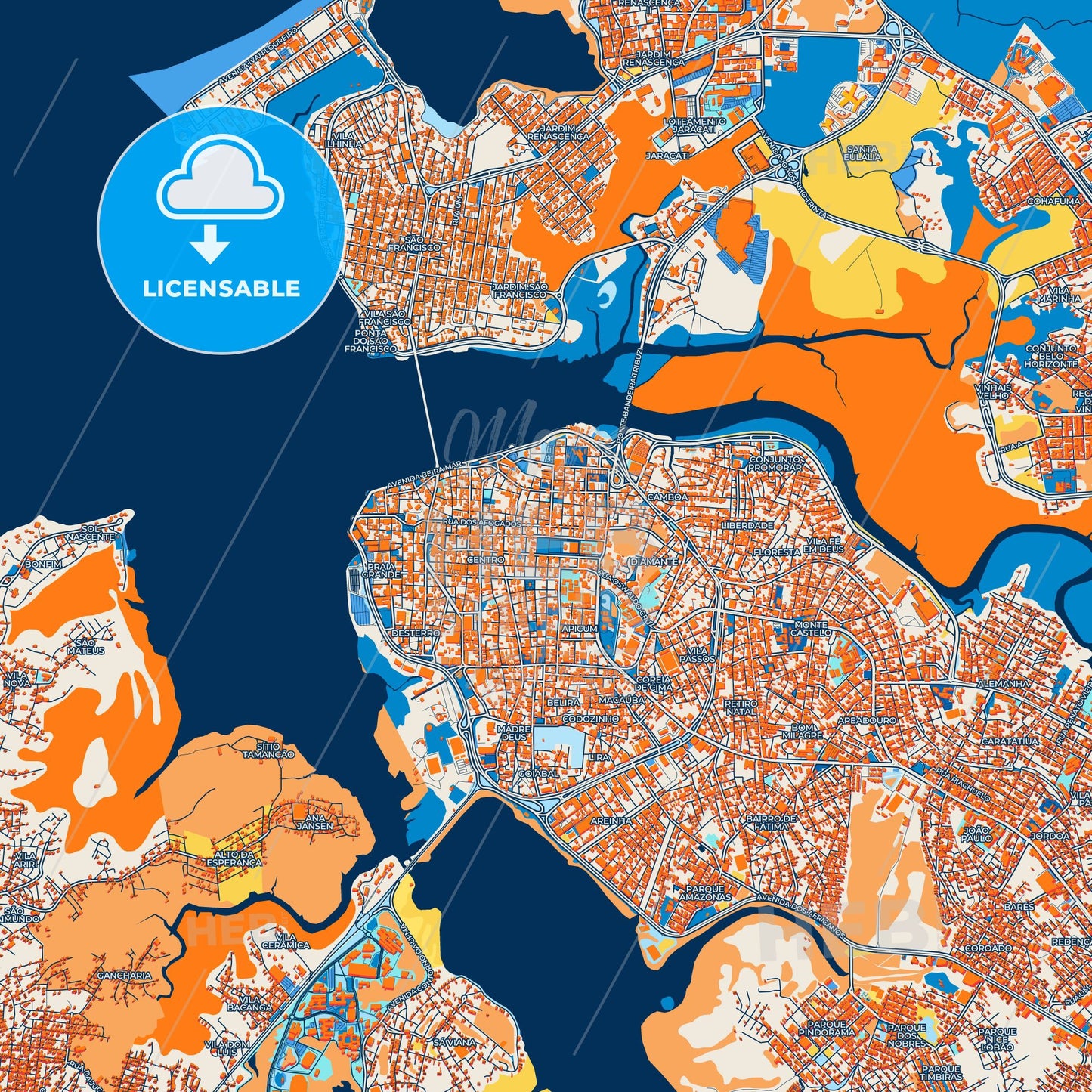 Colorful Sao Luis Street Map with Labels and Buildings