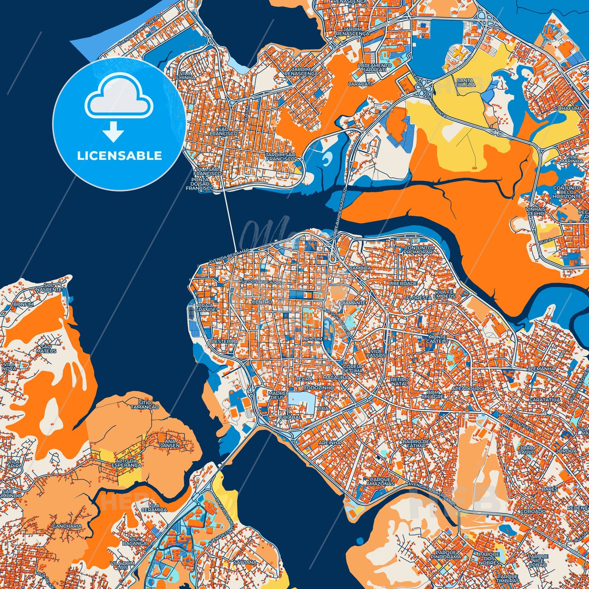 Colorful Sao Luis Street Map with Labels and Buildings