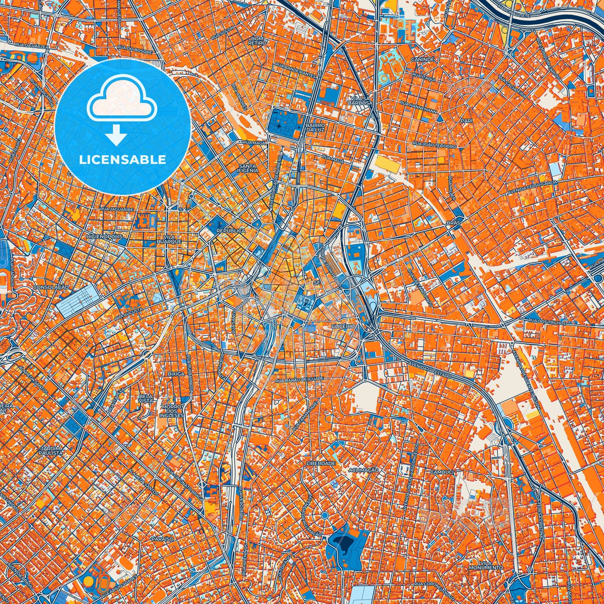 Colorful Sao Paulo Street Map with Labels and Buildings