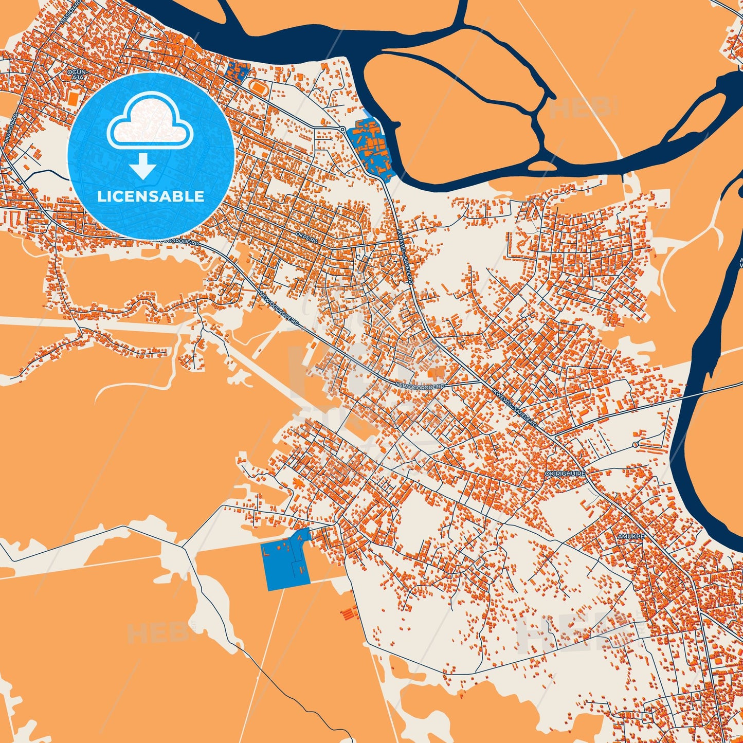 Colorful Sapele Street Map with Labels and Buildings
