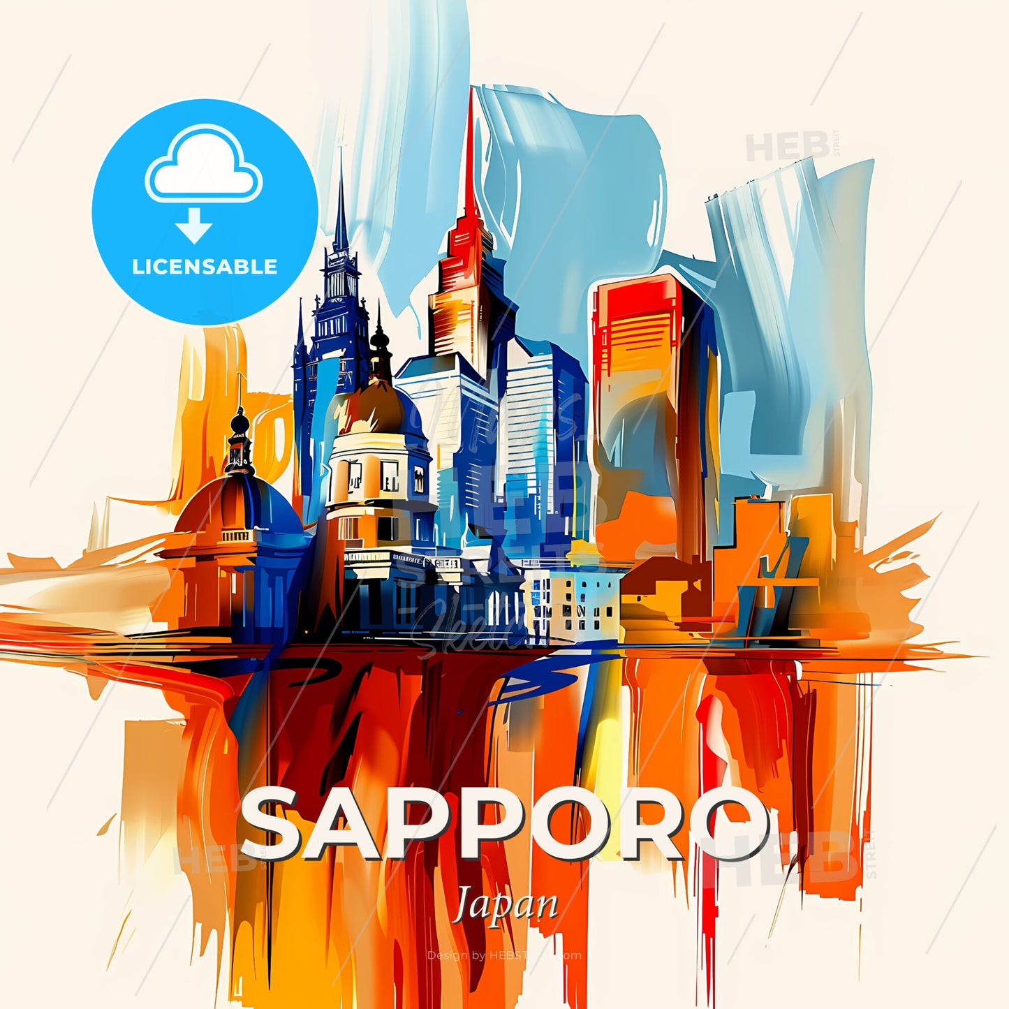 Vibrant Sapporo, Japan - A Colorful Cityscape With Buildings And A Reflection - Square format print template