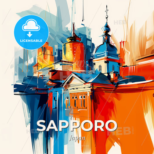 Vibrant Sapporo, Japan - A Painting Of A Building - Square format print template
