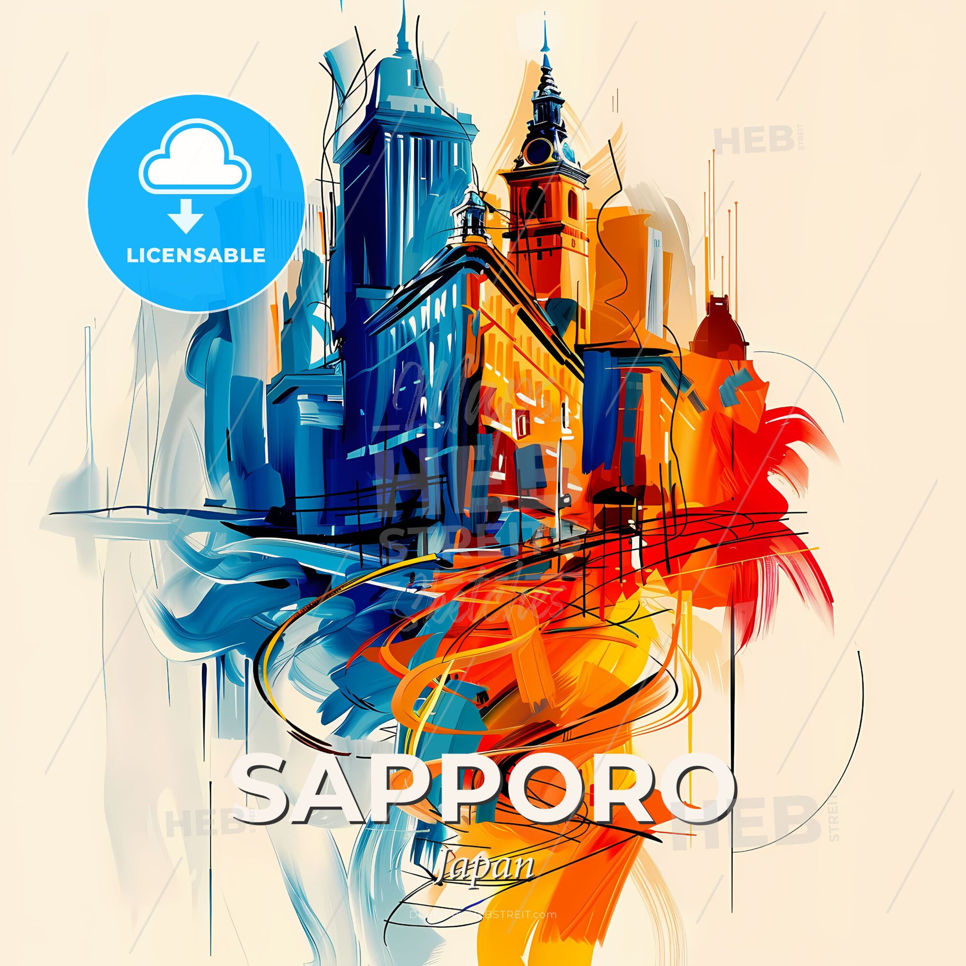 Vibrant Sapporo, Japan - A Colorful Cityscape With Buildings And A Street - Square format print template