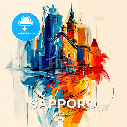 Vibrant Sapporo, Japan - A Colorful Cityscape With Buildings And A Street - Square format print template