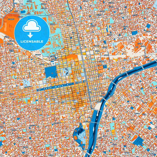 Colorful Sapporo Street Map with Labels and Buildings