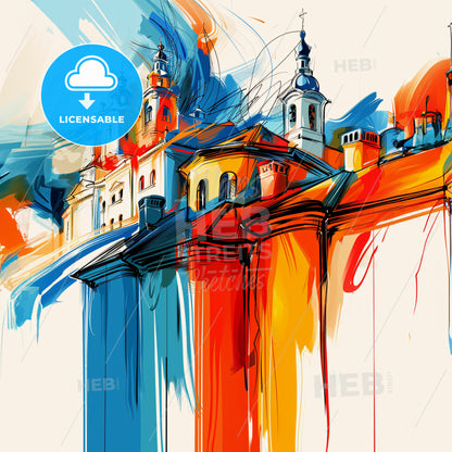 Vibrant Sarajevo, Bosnia And Herzegovina - A Colorful Painting Of A Building