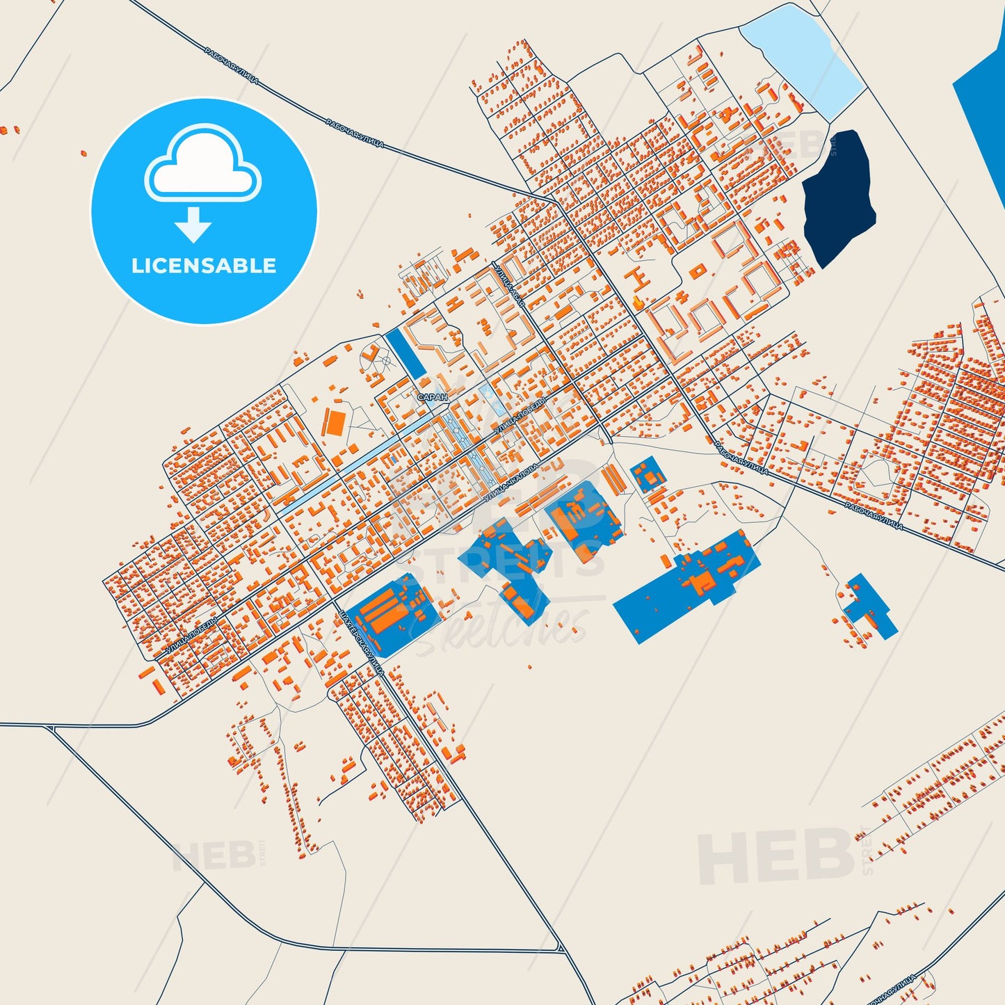 Colorful Saran Street Map with Labels and Buildings